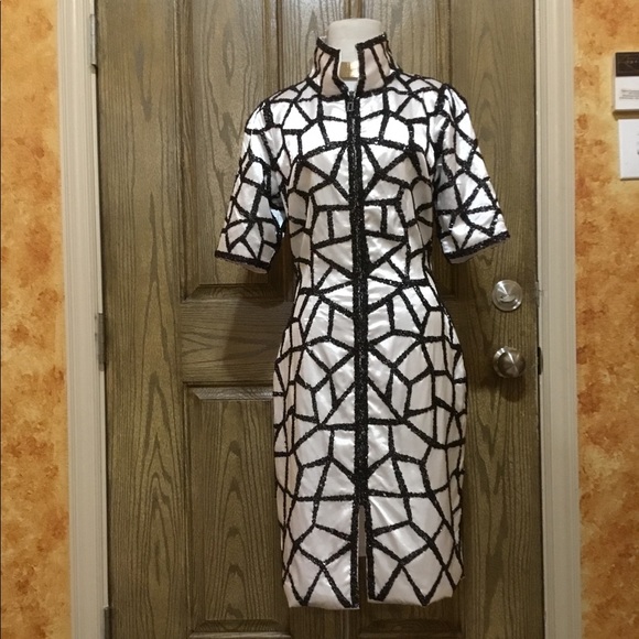 Unique beaded shimmering zipper split midi dress - Picture 5 of 8